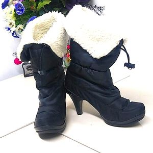 Moda In Pelle Black Fuzzy Winter Heeled Boots